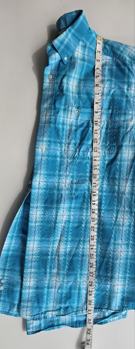 Ariat Pro Series Men's Turquoise Plaid Short-Sleeve Button-Down Shirt Size XL - Picture 9 of 10